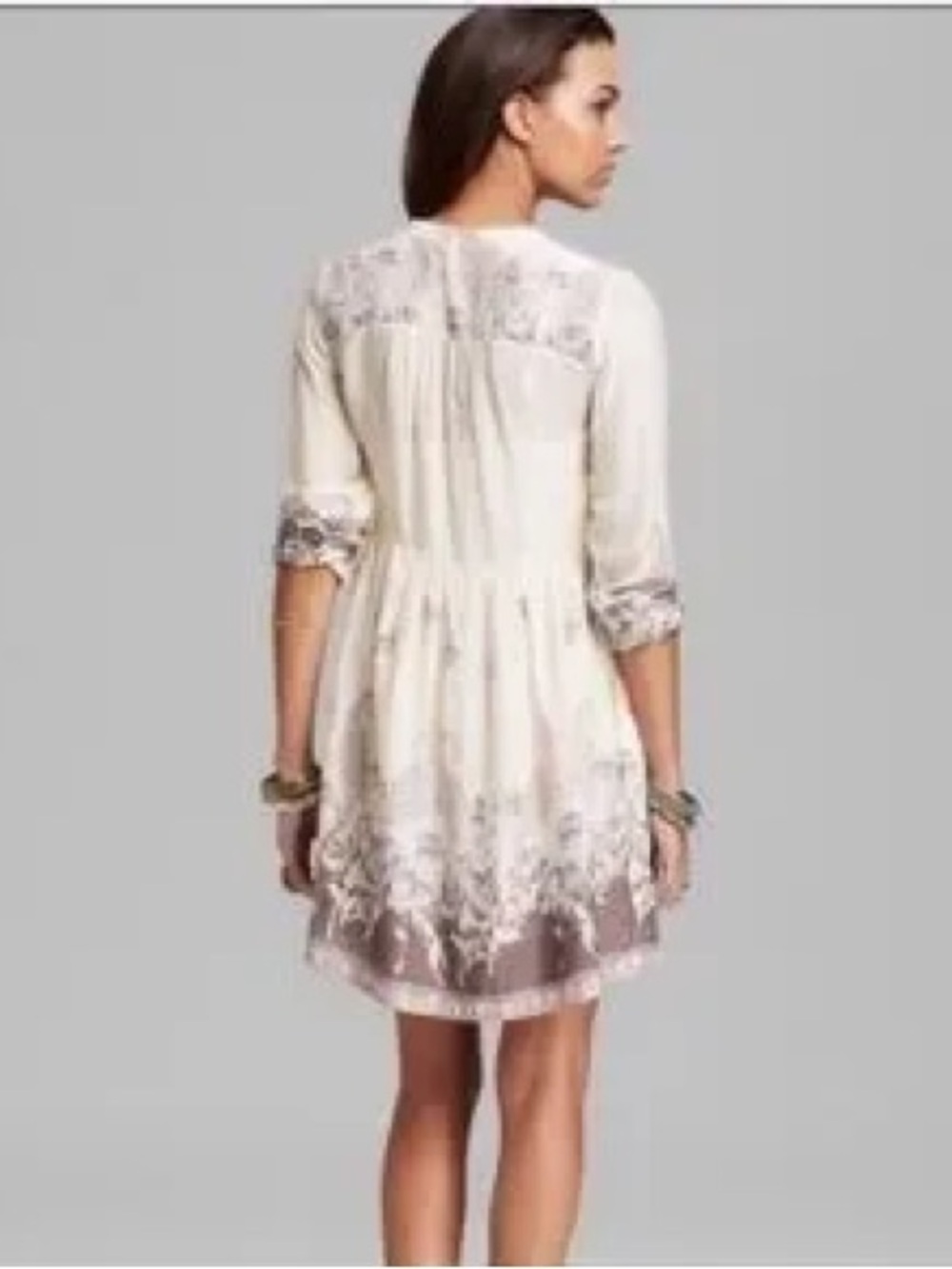 Free People Sierra Valley floral cream purple long sleeve mini dress size M - Picture 2 of 10